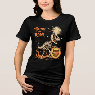 T-shirt En Tri-matière T-Rex Squelette avec Citrouille - Dinosaure d'Hall