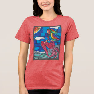 T-shirt En Tri-matière T Shirt de Sirène avec Motif de Style Vitrail