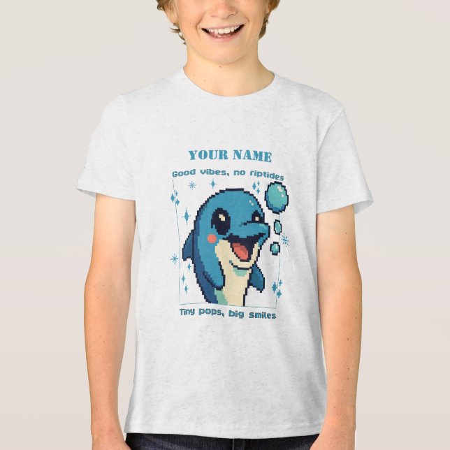 T-shirt En Tri-matière T-shirt Dolphin Pixel personnalisé — Nom personnal (Recto)
