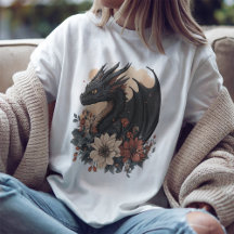 T-shirt Imaginaire Black Dragon & Floral Art