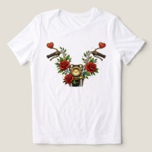 T‑Shirt Moto Floral Heart Bloom Rider pour Femmes
