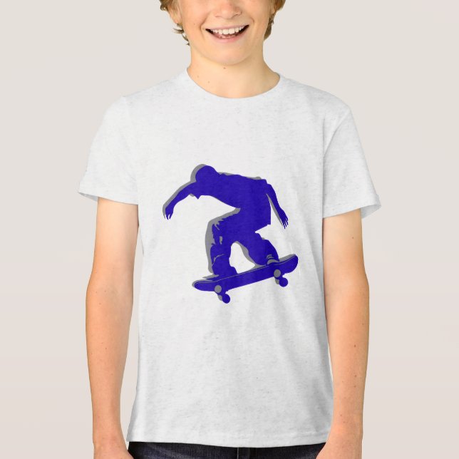 T-shirt En Tri-matière T-Shirt Silhouette du Skateboarder Bleu (Recto)