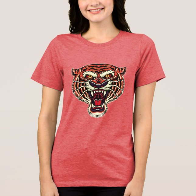 T-shirt En Tri-matière T-shirt style Tatouage Tête de Tigre de l'ancienne (Recto)