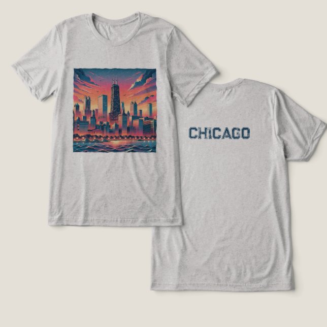 T-shirt En Tri-matière T-Shirt Tri-Blend Graphic Chicago Skyline (Design Recto & Verso)