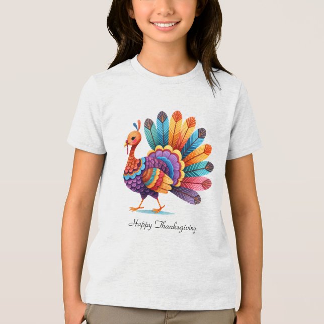 T-shirt En Tri-matière T-shirt Turquie aux plumes vives de Thanksgiving (Recto)