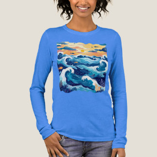 T-shirt En Tri-matière T-shirt Vagues de l'Océan au Coucher du Soleil – M