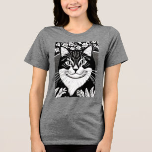 T-shirt En Tri-matière Tabby Cat entouré de fleurs