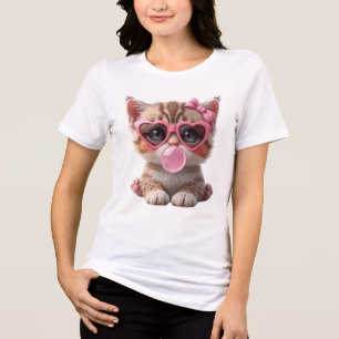 T-shirt En Tri-matière Tee-shirt Mignon Chat avec Bubble Gum