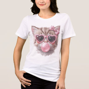 T-shirt En Tri-matière Tee-shirt Mignon Chat avec Bubble Gum