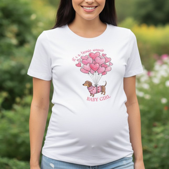T-shirt En Tri-matière Teenie Weenie Baby Girl Dachshund Gender Reveal (Baby Girl Announcement - Teenie Weenie Sweetheart Dachshund Gender Reveal collection - Darling & May)
