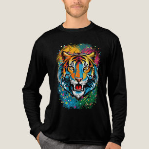 T-shirt En Tri-matière Tête de tigre couleurs arc-en-ciel peinture taches