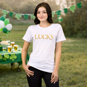 T-shirt En Tri-matière Texte à motif de feuille d'or pour la Saint-Patric