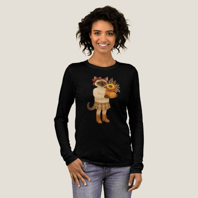 T-shirt En Tri-matière Thanksgiving d'automne avec chat (Recto complet)