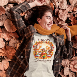 T-shirt En Tri-matière Thanksgiving Woodland Animaux Feuilles d'automne
