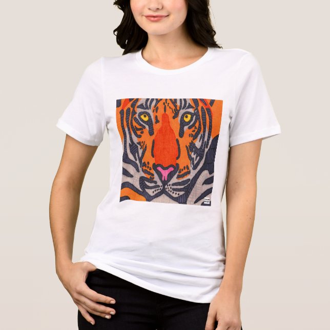 T-shirt En Tri-matière Tigre (blanc) - Chemise tricotée pour femmes (Recto)