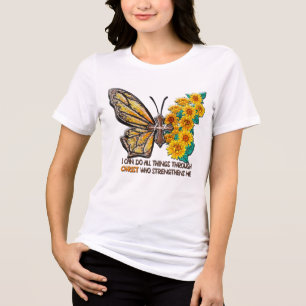 T-shirt En Tri-matière Tournesol/Croix/Papillon inspirant