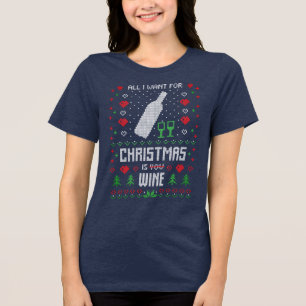 T-shirt En Tri-matière Tout Ce Que Je Veux Pour Noël, C'Est Du Vin, Un Do