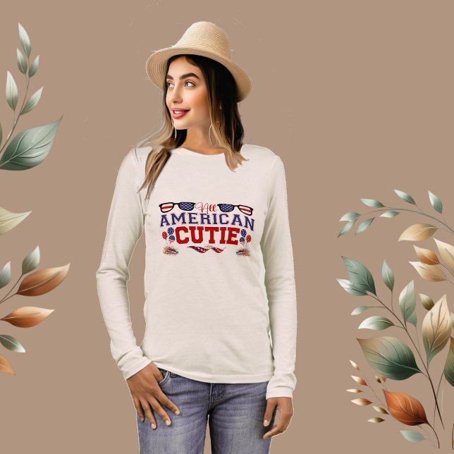 T-shirt En Tri-matière Toutes les étoiles de la Cutie américaine et Bleu  (All American Cutie Stars and Stripe Red White Blue Tri-Blend Shirt)