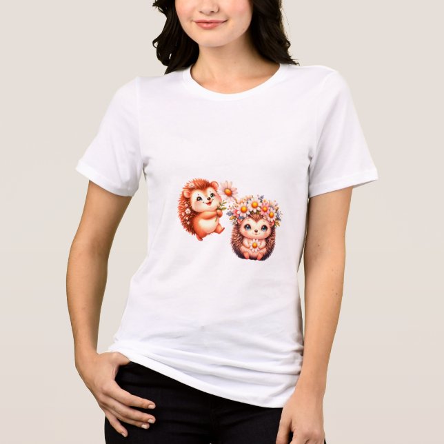 T-shirt En Tri-matière  Tow cuteRomantic Floral Hedgehog Duo Illustration (Recto)