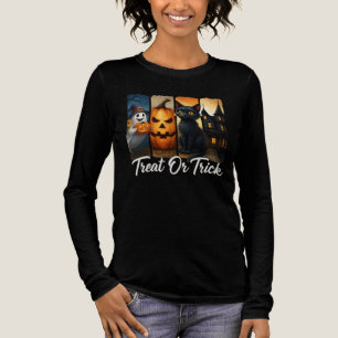 T-shirt En Tri-matière "Treat or Trick" Halloween Brush Strot Chat Femmes