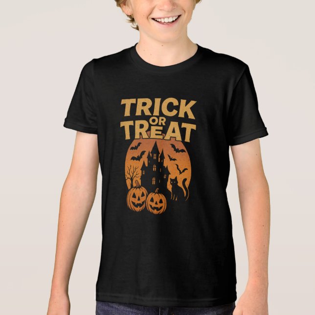 T-shirt En Tri-matière Tricoter ou traiter les vêtements Retro Halloween  (Recto)
