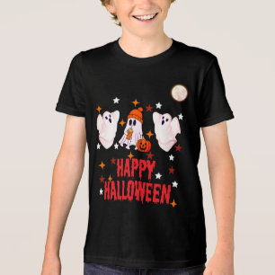 T-shirt En Tri-matière Trio de fantômes mignons Happy Halloween demi-manc