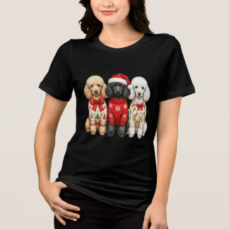 T-shirt En Tri-matière Trois chiens caniches de Noël pour les fêtes