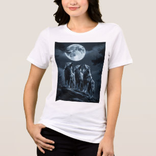 T-shirt En Tri-matière Trois Loups Hurleurs à la Pleine Lune - Trois Loup