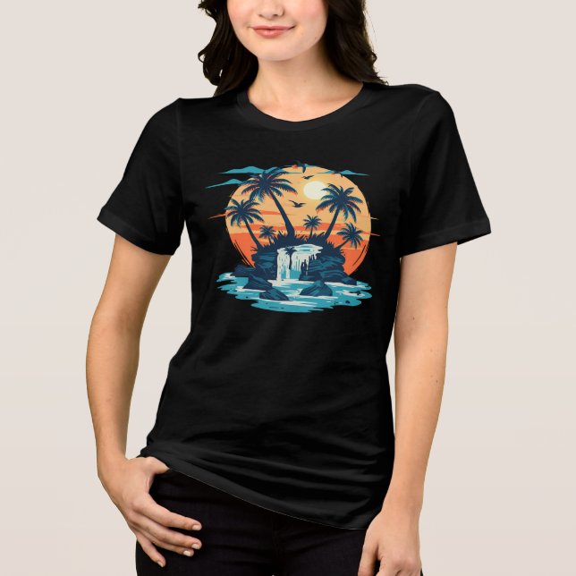 T-shirt En Tri-matière Tropical Sunset Waterfall Graphic T-Shirt (Recto)