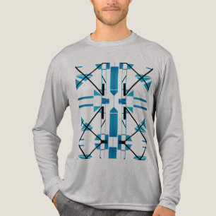 T-shirt En Tri-matière Turquoise Noir Lignes Abstraites Symétriques Forme