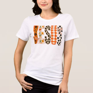T-shirt En Tri-matière Typographie florale de Jésus d'automne Automne ch