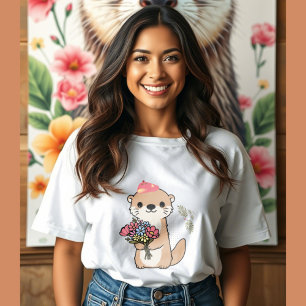 T-shirt En Tri-matière Une adorable loutre qui arbore des fleurs colorées