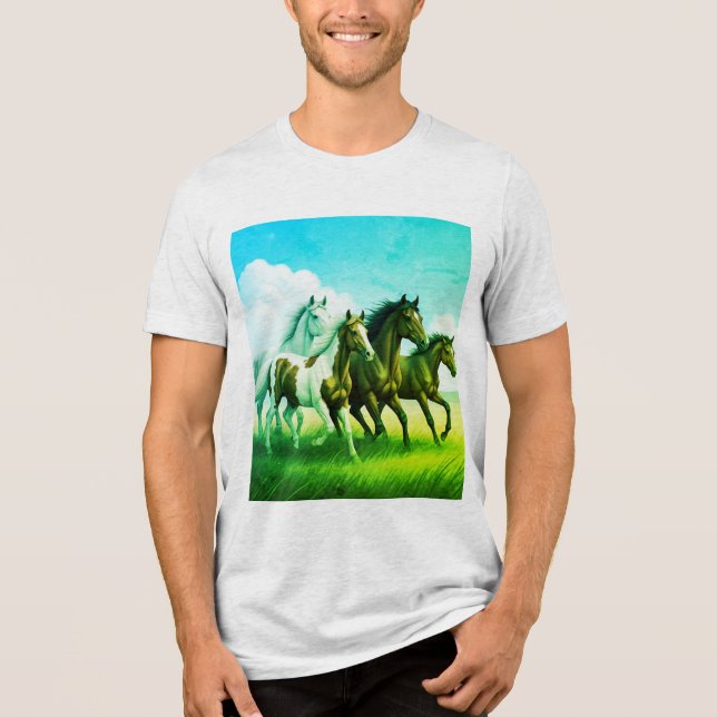 T-shirt En Tri-matière une famille de chevaux galopant (Recto)