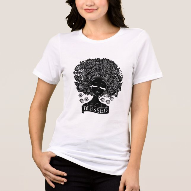 T-shirt En Tri-matière Une femme afro-américaine avec des fleurs en noir (Recto)