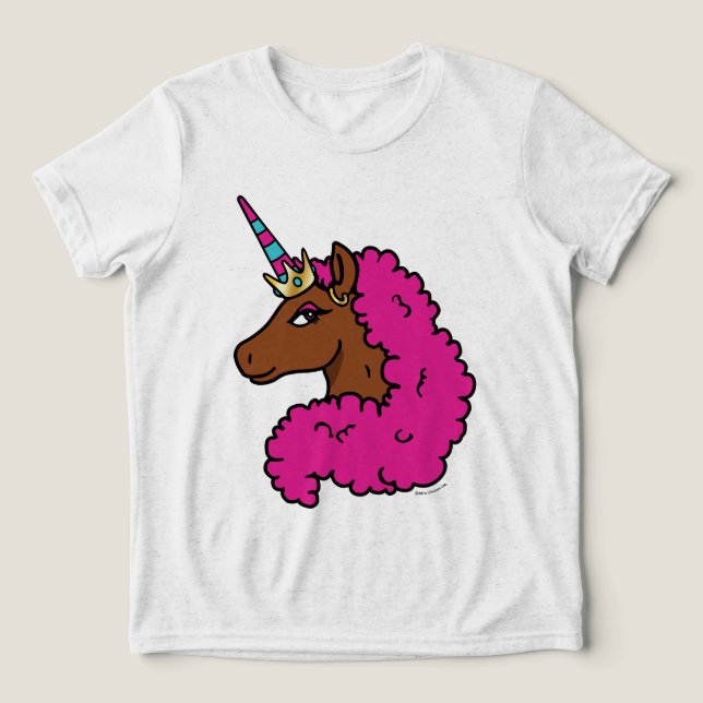 T-shirt En Tri-matière Unicorne Afro Rose Chaud (Design Recto)