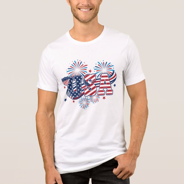 T-shirt En Tri-matière USA Patriotic Fireworks Red White Blue American  (Recto)