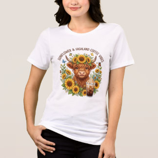 T-shirt En Tri-matière Vache des Highlands aux tournesols et ambiance caf