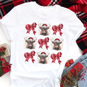 T-shirt En Tri-matière Vache des Highlands Coquette Noeud de Noël