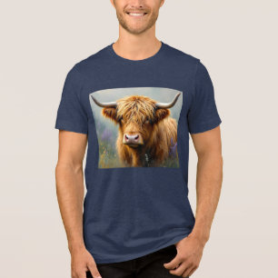 T-shirt En Tri-matière Vache Highland dans le pré floral Fermer