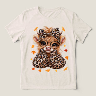 T-shirt En Tri-matière Vache Highland Léopard Automne Coquette Prépa