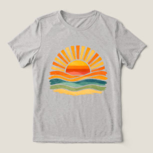 T-shirt En Tri-matière Vagues de coucher de soleil rétro T‑Shirt minimali