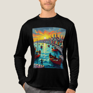 T-shirt En Tri-matière vagues plates, foules, bateaux, ville