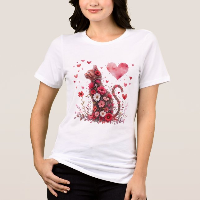 T-shirt En Tri-matière Valentine's Day Love Heart Cat Lover (Recto)