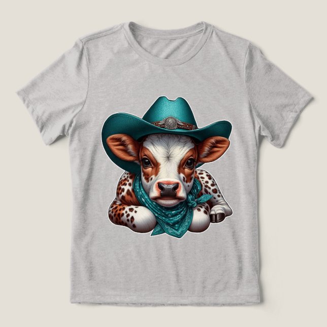 T-shirt En Tri-matière Veau adorable en Cowboy Casquette et Bandana (Design Recto)