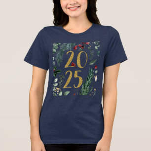 T-shirt En Tri-matière Verdure rustique 2025 Bleu Nouvel An Vacances