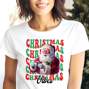 T-shirt En Tri-matière Vibes de Noël Père Noël Rétro Fêtes