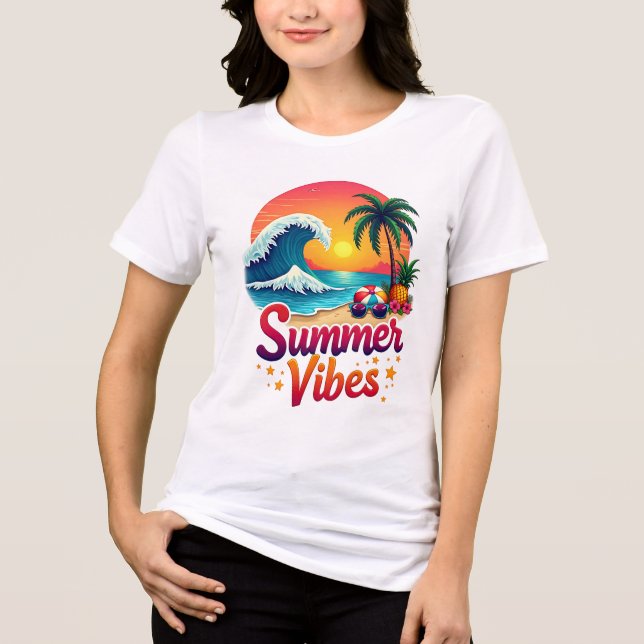 T-shirt En Tri-matière Vibes d'été Retro Beach Design - Coucher de soleil (Recto)