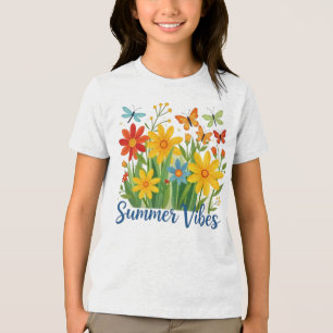 T-shirt En Tri-matière Vibrations d'été Floral avec Papillons