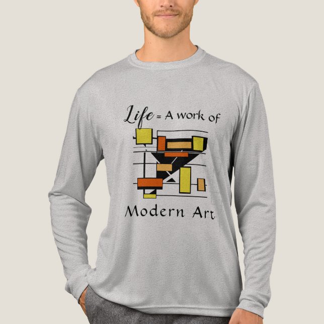 T-shirt En Tri-matière "Vie, Art Moderne" Orange, Jaune, Formes Noires (Recto)