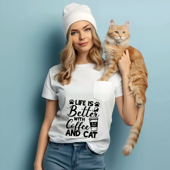 T-shirt En Tri-matière Vie meilleure avec café & chat, meilleur cadeau de (Créateur téléchargé)